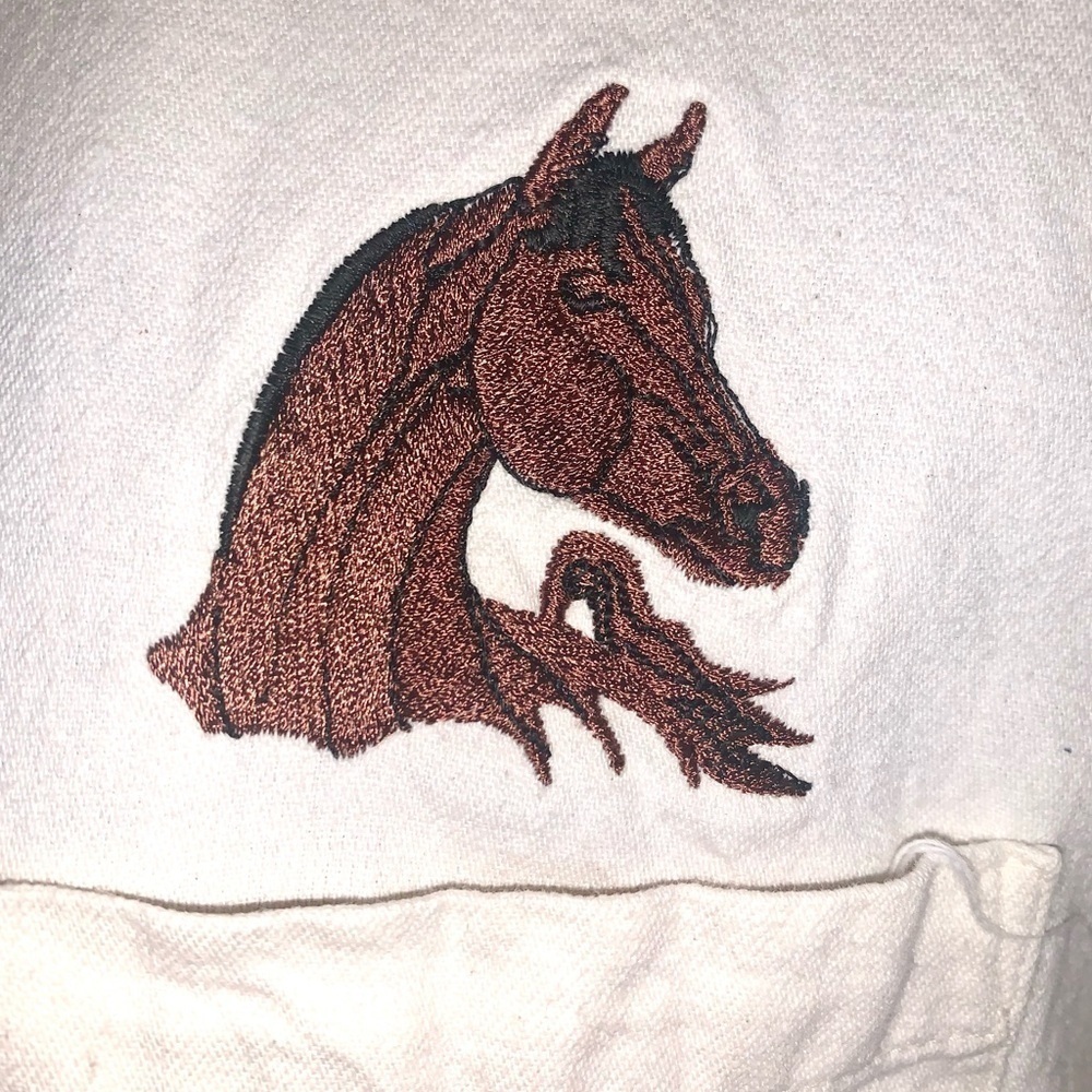 Vintage Crystal Spring short sleeve button up Horse Embroidered shirt women M